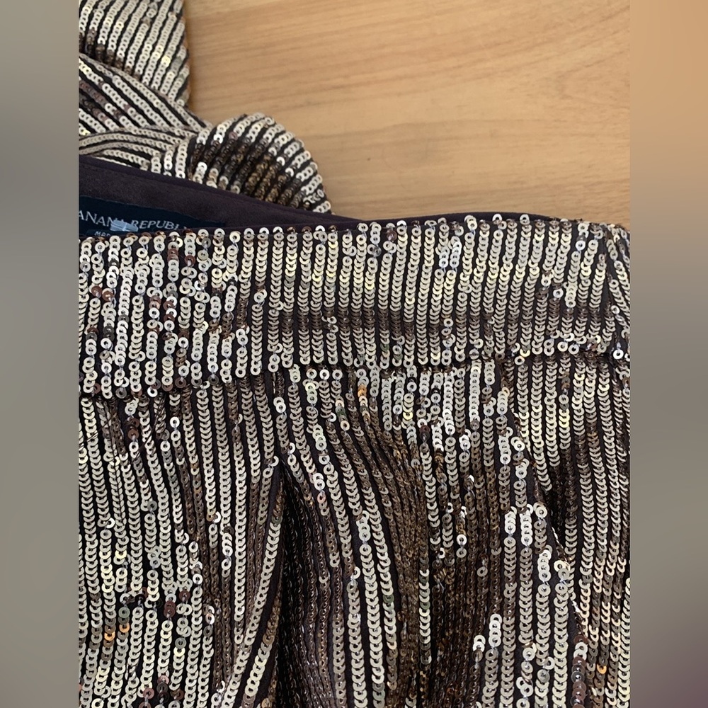 Banana Republic Wms Sz 0 Straight Leg Gold Sequin Holiday Party Pants Lined EUC - Picture 6 of 12